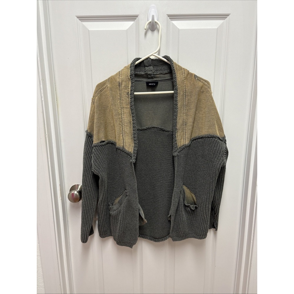 Heyson Olive Green Textured Open Front Cardigan - Size Small